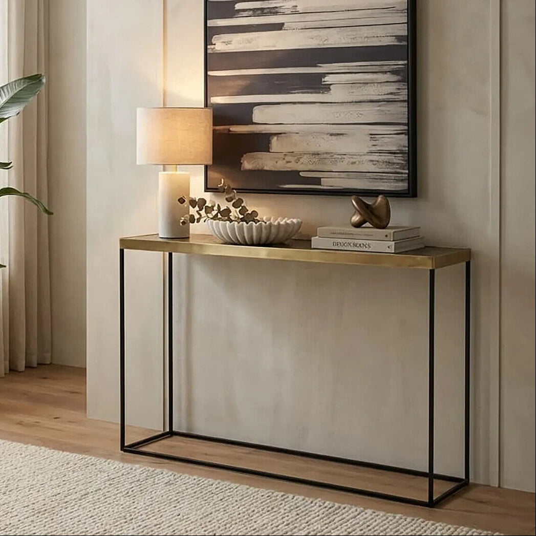 Akola Gold Finish Console Table with Black Base