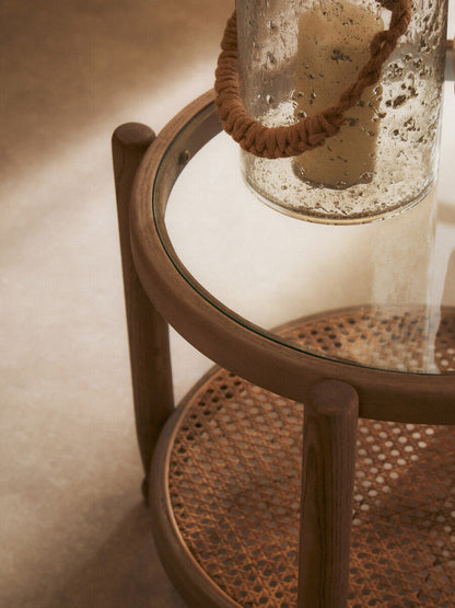 Cebu Natural Cane and Grey Wash Elm Wood Side Table