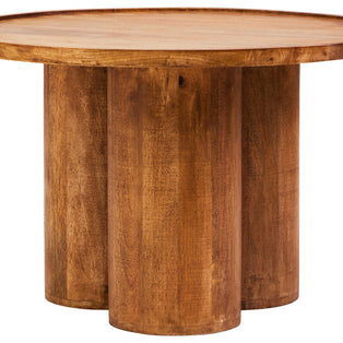 Natural Mango Wood Coffee Table with Column Base and Rounded Top | Walsa