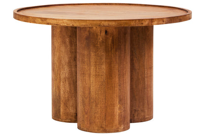 Natural Mango Wood Coffee Table with Column Base and Rounded Top | Walsa
