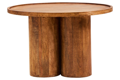 Natural Mango Wood Coffee Table with Column Base and Rounded Top | Walsa