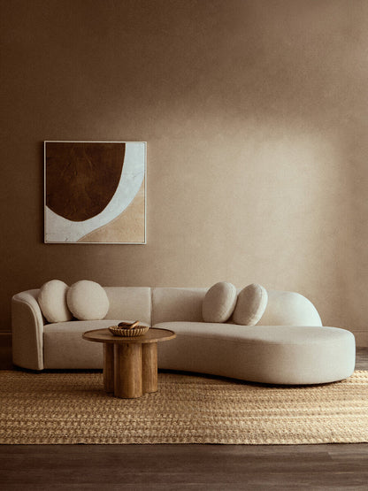 Natural Mango Wood Coffee Table with Column Base and Rounded Top | Walsa