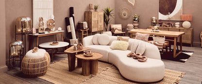 Natural Mango Wood Coffee Table with Column Base and Rounded Top | Walsa