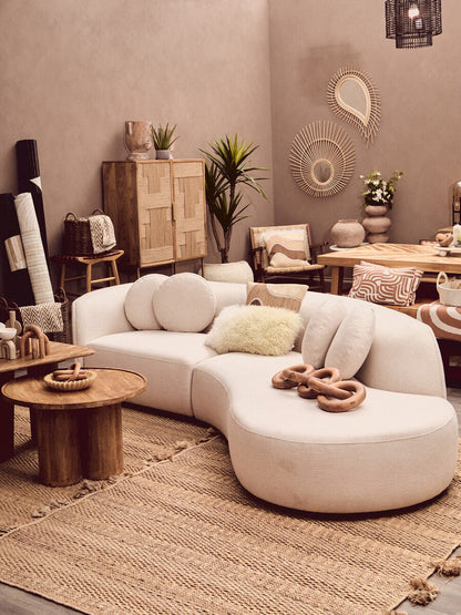 Natural Mango Wood Coffee Table with Column Base and Rounded Top | Walsa