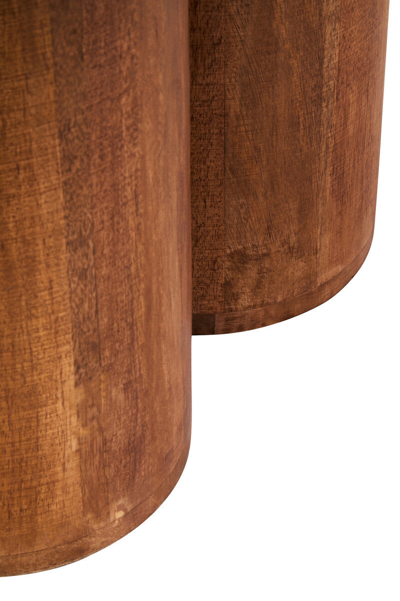 Natural Mango Wood Coffee Table with Column Base and Rounded Top | Walsa