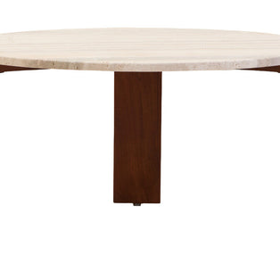 Palermo Travertine and Natural Acacia Wood Large Round Coffee Table
