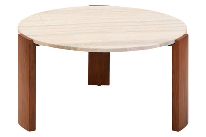 Palermo Travertine and Natural Acacia Wood Large Round Coffee Table