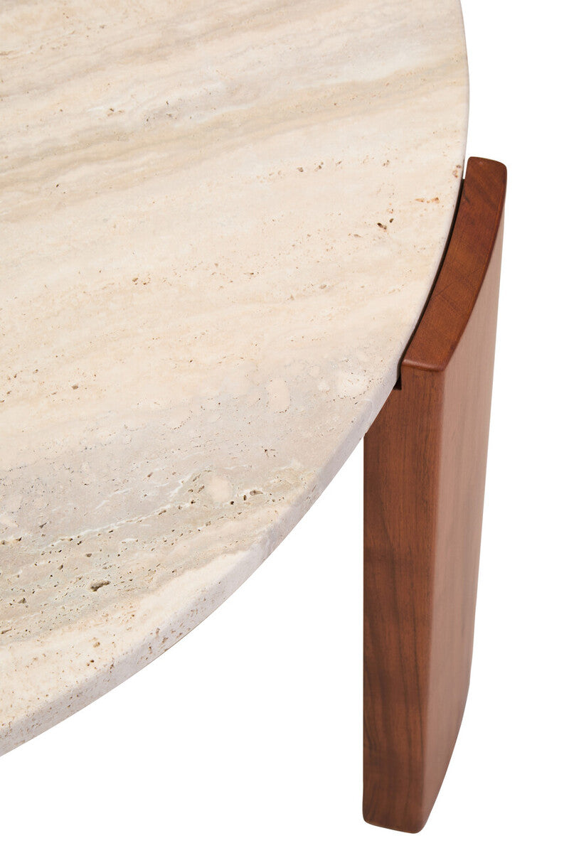 Palermo Travertine and Natural Acacia Wood Large Round Coffee Table