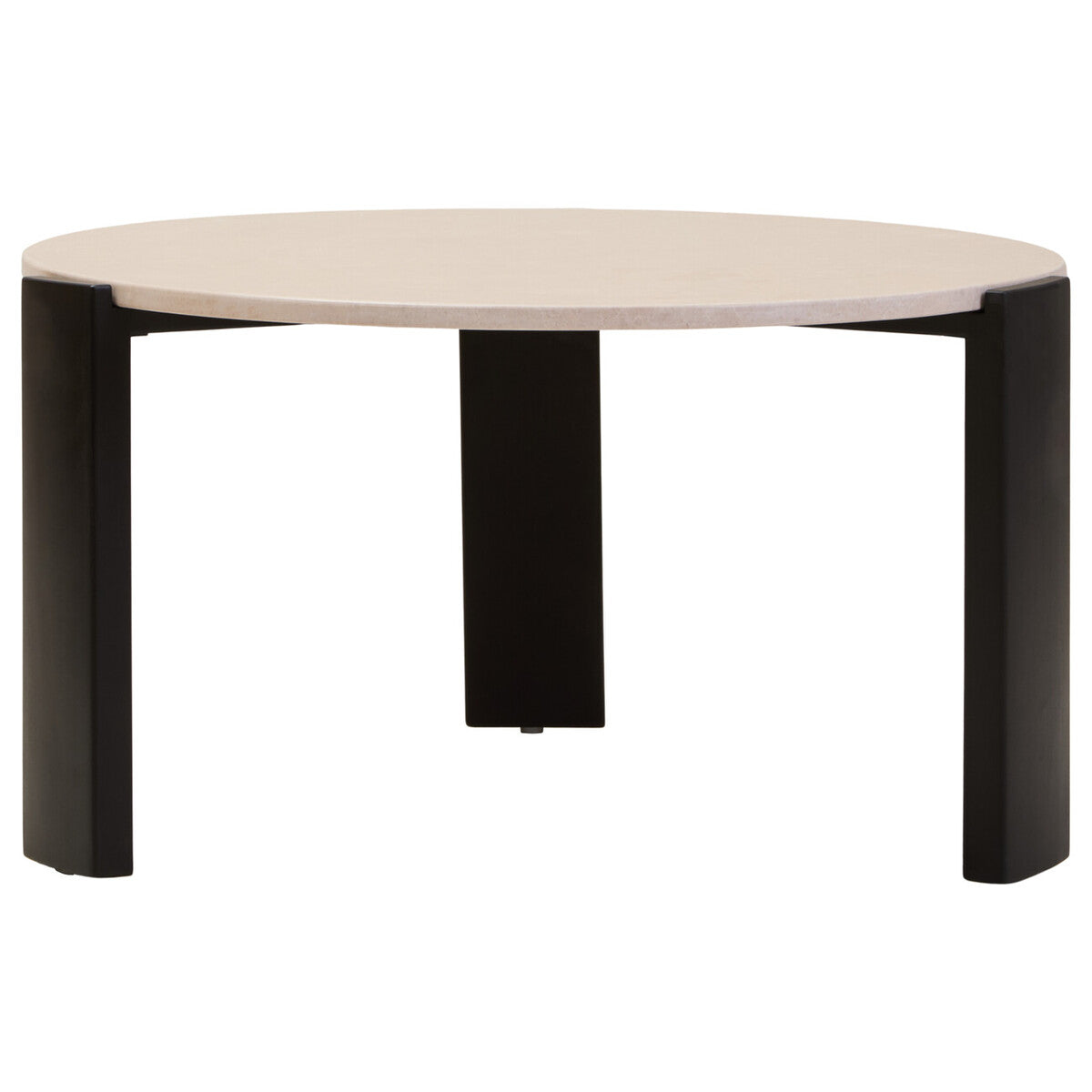 Palermo Cream Marble and Black Acacia Wood Large Round Coffee Table