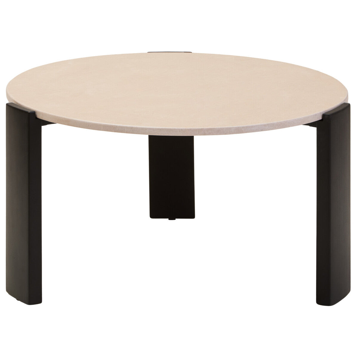 Palermo Cream Marble and Black Acacia Wood Large Round Coffee Table