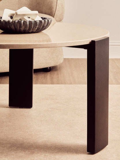 Palermo Cream Marble and Black Acacia Wood Large Round Coffee Table