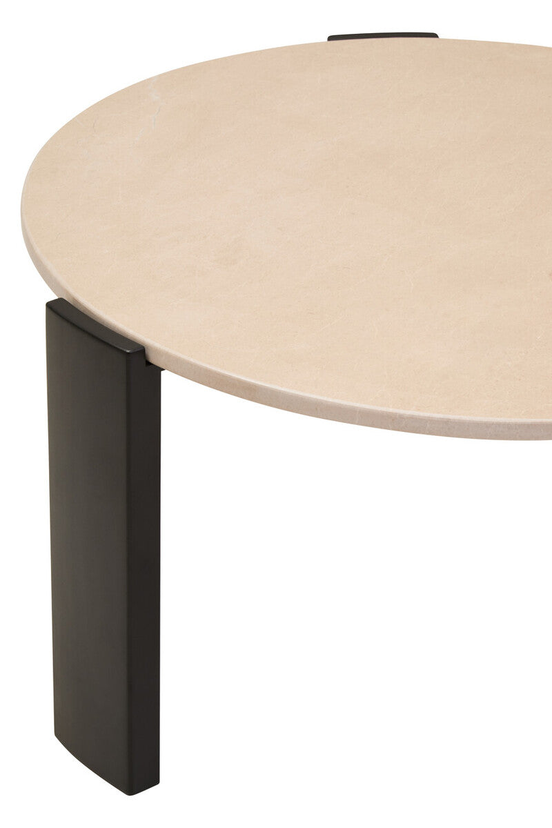 Palermo Cream Marble and Black Acacia Wood Large Round Coffee Table