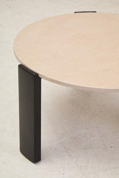Palermo Cream Marble and Black Acacia Wood Large Round Coffee Table