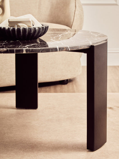 Palermo Black Marble and Acacia Wood Large Round Coffee Table