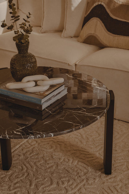 Palermo Black Marble and Acacia Wood Large Round Coffee Table