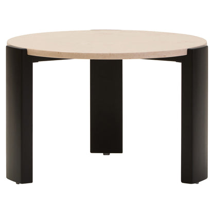Palermo Cream Marble and Black Acacia Wood Small Round Coffee Table