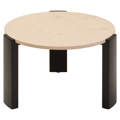 Palermo Cream Marble and Black Acacia Wood Small Round Coffee Table
