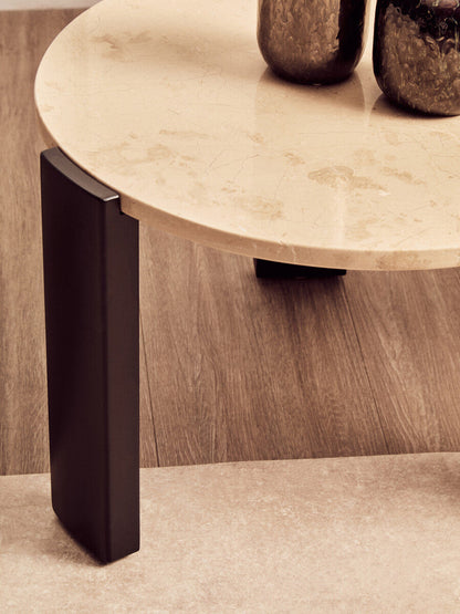 Palermo Cream Marble and Black Acacia Wood Small Round Coffee Table
