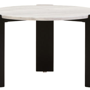 White Round Marble Top Small Coffee Table with Black Acacia Legs | Palermo
