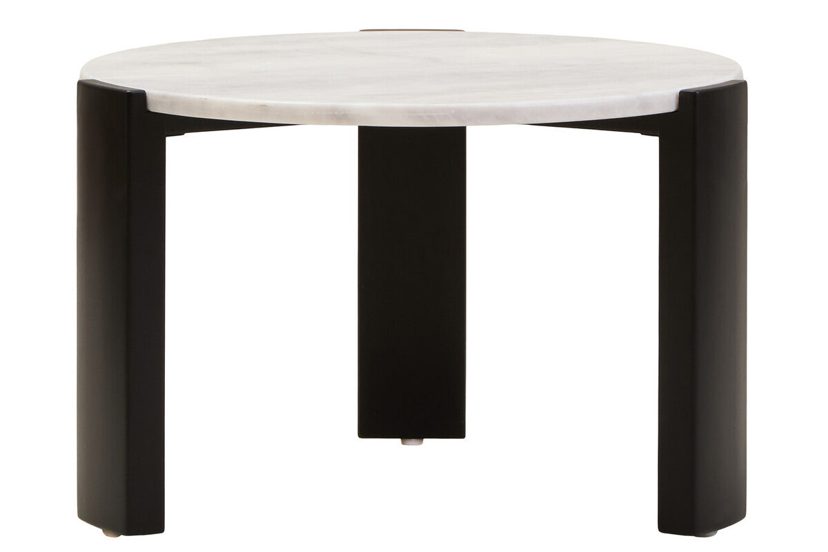 White Round Marble Top Small Coffee Table with Black Acacia Legs | Palermo