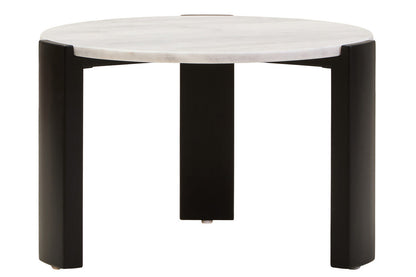 White Round Marble Top Small Coffee Table with Black Acacia Legs | Palermo