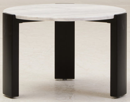 White Round Marble Top Small Coffee Table with Black Acacia Legs | Palermo