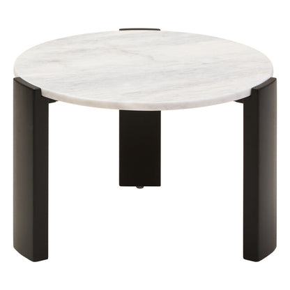 White Round Marble Top Small Coffee Table with Black Acacia Legs | Palermo