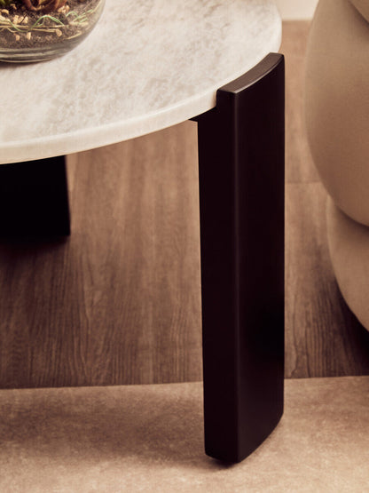White Round Marble Top Small Coffee Table with Black Acacia Legs | Palermo