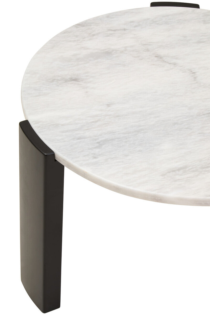 White Round Marble Top Small Coffee Table with Black Acacia Legs | Palermo