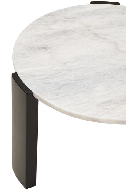 White Round Marble Top Small Coffee Table with Black Acacia Legs | Palermo