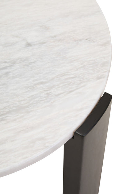 White Round Marble Top Small Coffee Table with Black Acacia Legs | Palermo