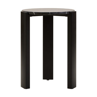 Black Marble Top Round Side Table with Black Acacia Wood Legs | Palermo