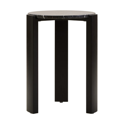 Black Marble Top Round Side Table with Black Acacia Wood Legs | Palermo