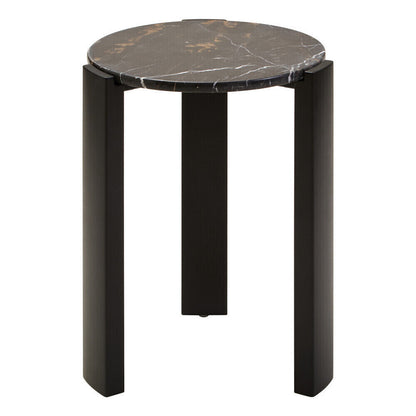 Black Marble Top Round Side Table with Black Acacia Wood Legs | Palermo