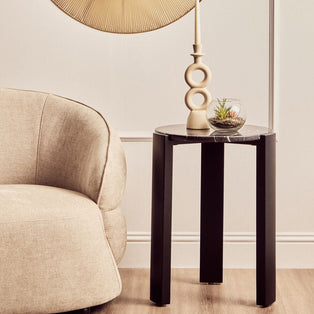 Black Marble Top Round Side Table with Black Acacia Wood Legs | Palermo