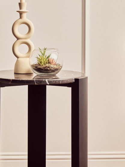 Black Marble Top Round Side Table with Black Acacia Wood Legs | Palermo