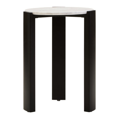 Palermo White Marble and Black Acacia Wood Round Side Table