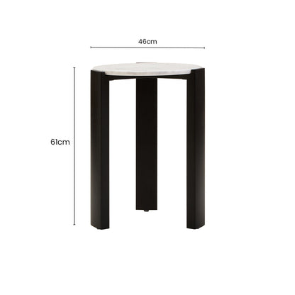 Palermo White Marble and Black Acacia Wood Round Side Table