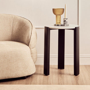 Palermo White Marble and Black Acacia Wood Round Side Table