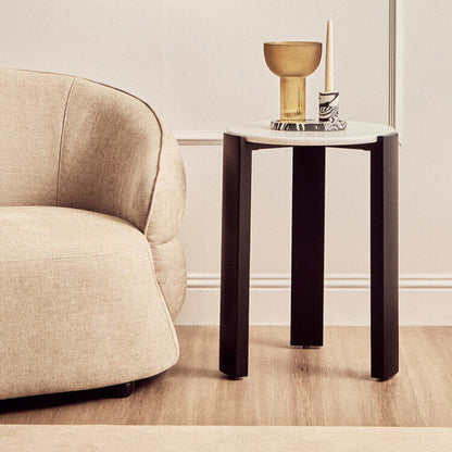 Palermo White Marble and Black Acacia Wood Round Side Table
