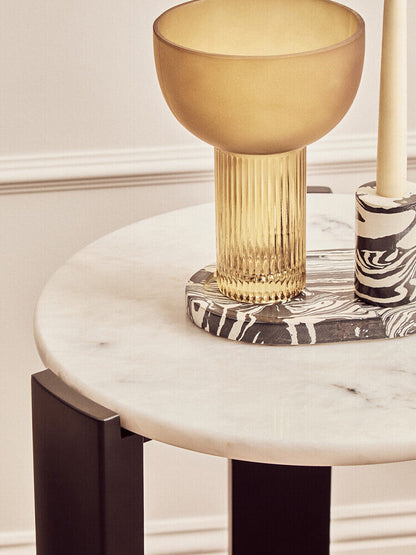 Palermo White Marble and Black Acacia Wood Round Side Table