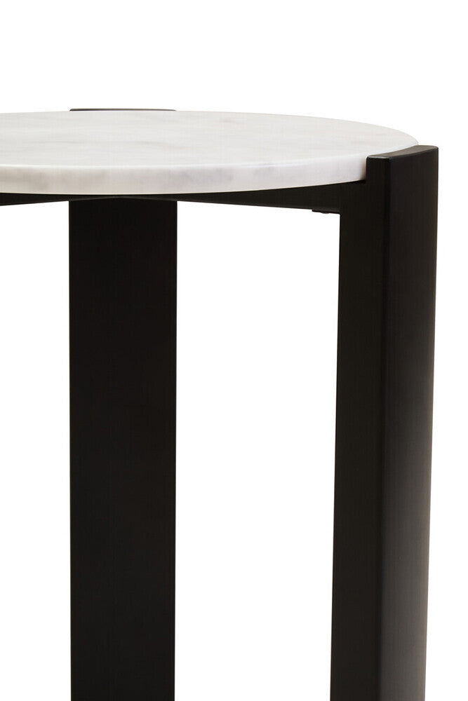 Palermo White Marble and Black Acacia Wood Round Side Table