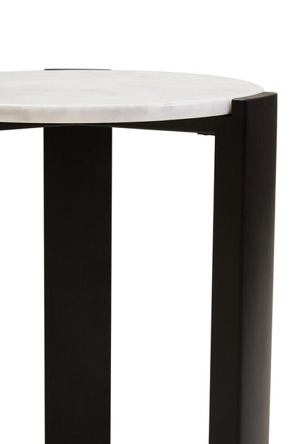 Palermo White Marble and Black Acacia Wood Round Side Table