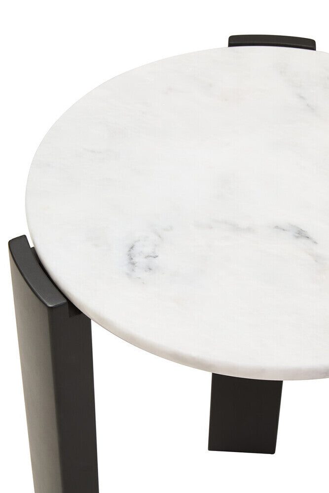 Palermo White Marble and Black Acacia Wood Round Side Table