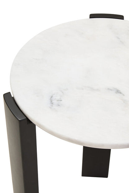 Palermo White Marble and Black Acacia Wood Round Side Table