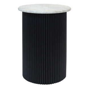 Walton Cream Travertine and Black Acacia Wood Side Table