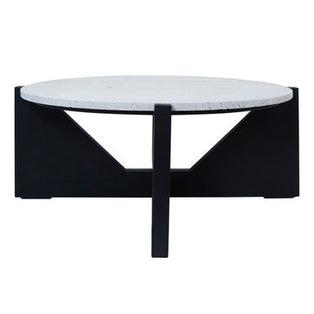 Cream Travertine Top Coffee Table with Black Acacia Wood Geometric Frame | Winton