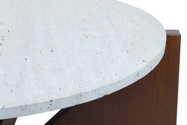 Winton Cream Travertine and Brown Finish Acacia Wood Coffee Table
