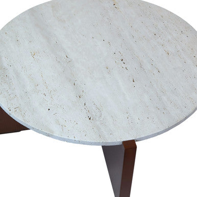 Winton Cream Travertine and Brown Finish Acacia Wood Coffee Table