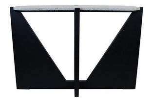 Winton Cream Travertine and Black Finish Acacia Wood Console Table